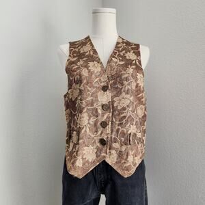 90s Brown Floral Tapestry Button Front Vest Boho Grandpacore Academia S